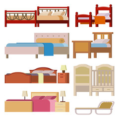 Vector bed icon set interior home rest collection sleep furniture comfortable night illustration.