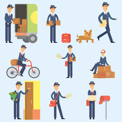 Postman delivery man character vector courier occupation carrier cute male package transportation.