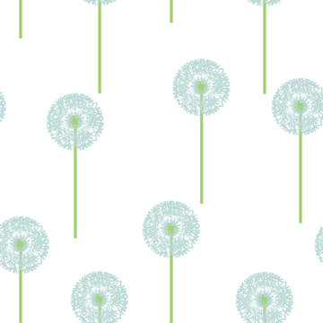 Seamless texture pattern dandelion on a white background, vector illustration
