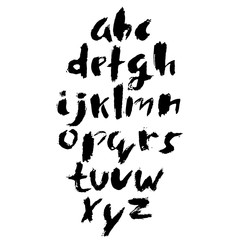 Hand drawn dry brush font. Modern brush lettering. Grunge style alphabet. Vector illustration.