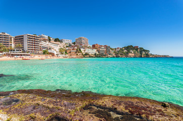 Spain Majorca beach of Cala Major with beautiful turquoise water Mediterranean Sea, Balearic Islands