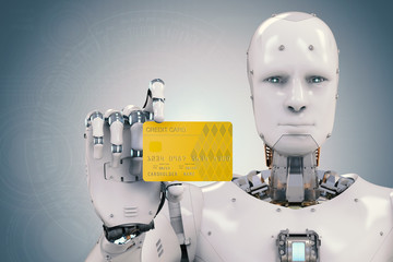 robot holding credit card