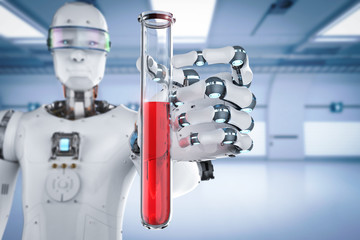 cyborg holding test tube