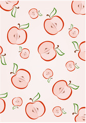 Seamless apple fruit sliced in half with seed and leaves pattern hand drawn sketch vector illustration
