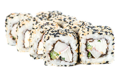 Japanese cuisine. Maki sushi isolated on white