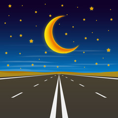 Road to infinity, road to horizon at night, vector illustration, road background.