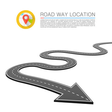 Paved path on the road, Road location arrow, Vector background