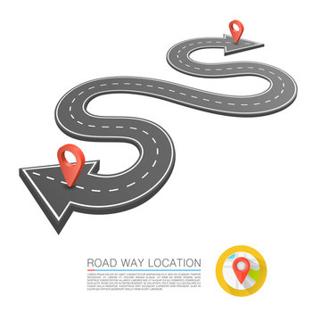 Paved path on the road, Road arrow location, Vector background