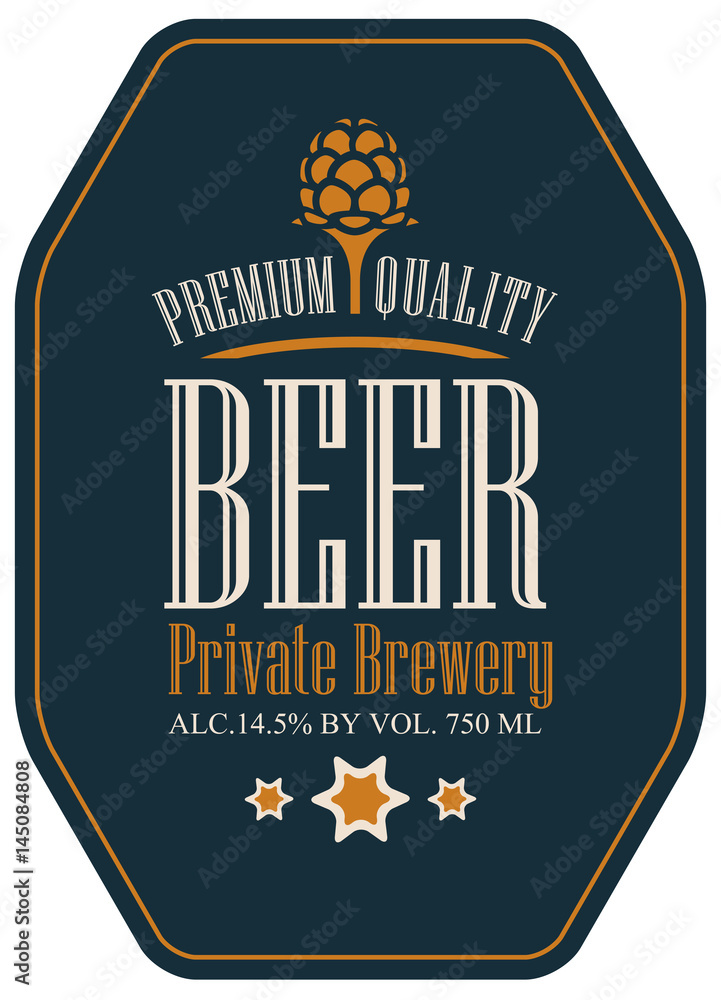 Poster template vector label for beer in a retro style with malt and stars on a background