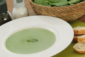 Vegetable spinach soup. Close up view.