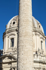 Trajan's Column and Church of Santa Maria di Loreto in Rome, Italy