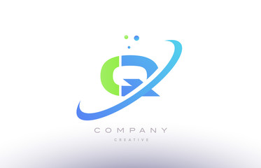 q alphabet green blue swoosh letter logo icon design