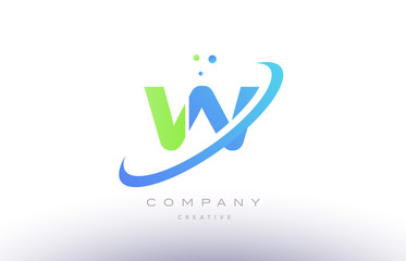 w alphabet green blue swoosh letter logo icon design