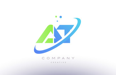 at a t alphabet green blue swoosh letter logo icon design