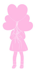 Girl is hiding behind the balloons. Pink. Vector illustration.