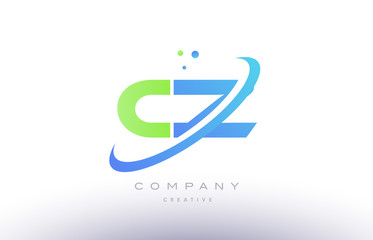 cz c z alphabet green blue swoosh letter logo icon design