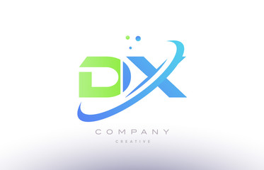 dx d x alphabet green blue swoosh letter logo icon design