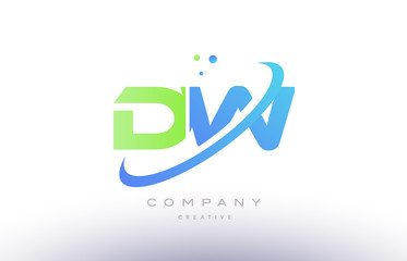 dw d w alphabet green blue swoosh letter logo icon design