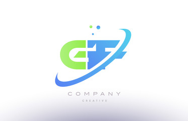 gf g f alphabet green blue swoosh letter logo icon design