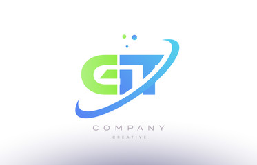 gt g t alphabet green blue swoosh letter logo icon design
