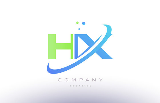 hx h x alphabet green blue swoosh letter logo icon design