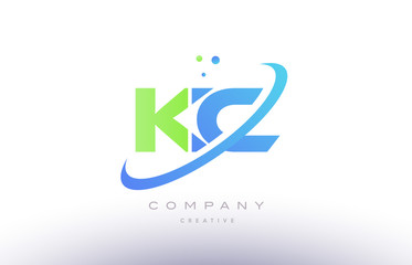 kc k c alphabet green blue swoosh letter logo icon design