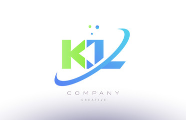 kl k l alphabet green blue swoosh letter logo icon design