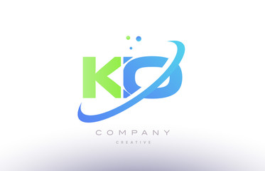 ko k o alphabet green blue swoosh letter logo icon design