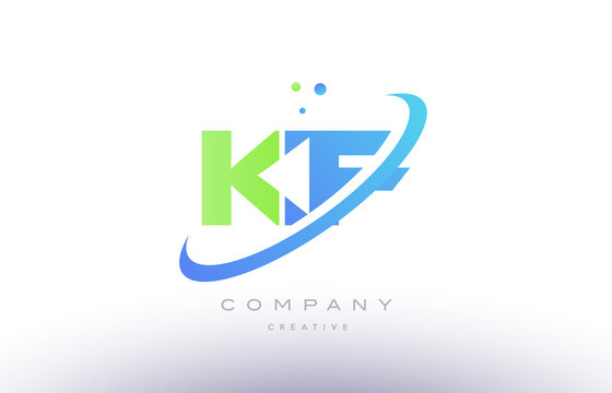 kf k f alphabet green blue swoosh letter logo icon design