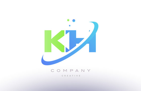 kh k h alphabet green blue swoosh letter logo icon design