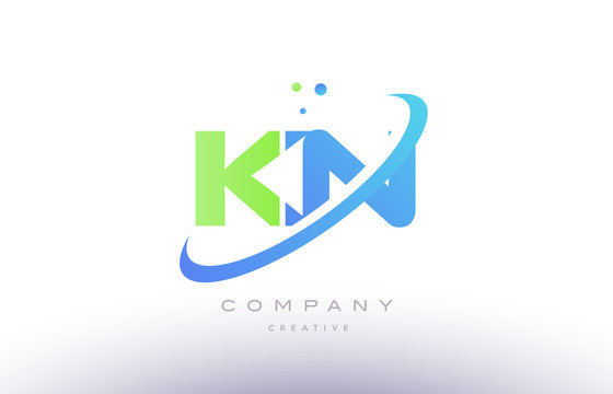 kn k n alphabet green blue swoosh letter logo icon design