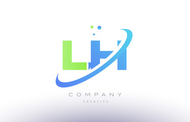 lh l h alphabet green blue swoosh letter logo icon design