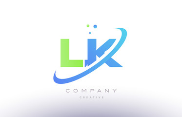 lk l k alphabet green blue swoosh letter logo icon design