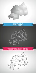 Rwanda collection of vector design modern maps, gray and black and silver dot contour mosaic 3d map