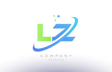 lz l z alphabet green blue swoosh letter logo icon design