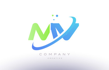 mv m v alphabet green blue swoosh letter logo icon design