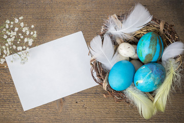 Wielkanoc-życzenia, kartka z pisankami