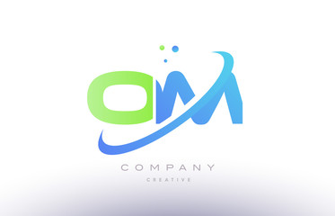 om o m alphabet green blue swoosh letter logo icon design