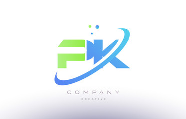 pk p k alphabet green blue swoosh letter logo icon design