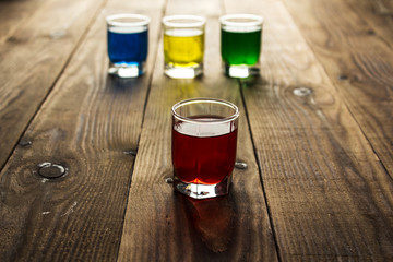 blue yellow green red alcohol shot drinks