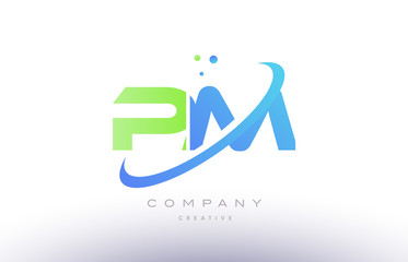pm p l alphabet green blue swoosh letter logo icon design