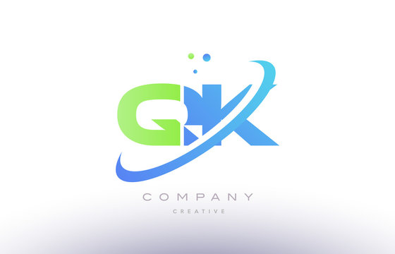 qk q k alphabet green blue swoosh letter logo icon design
