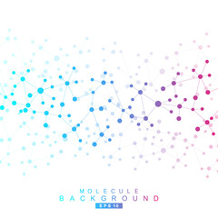 Structure molecule and communication. Dna, atom, neurons. Scientific concept for your design. Connected lines with dots. Medical, technology, chemistry, science background. Vector illustration.