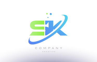 sk s k alphabet green blue swoosh letter logo icon design
