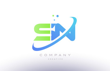 sn s n alphabet green blue swoosh letter logo icon design