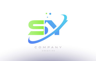 sy s y alphabet green blue swoosh letter logo icon design