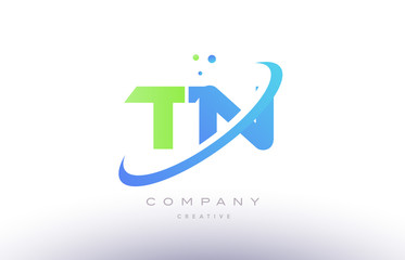 tn t n alphabet green blue swoosh letter logo icon design
