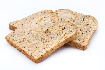 Slices of rye bread isolated on white background.