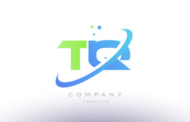 tq t q alphabet green blue swoosh letter logo icon design