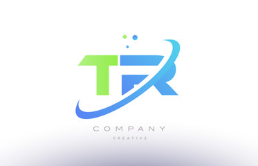 tr t r alphabet green blue swoosh letter logo icon design